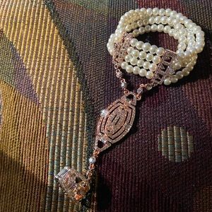 Flapper Bracelet Ring Set Roaring 20s Great Gatsby Austrian Crystals Imitation